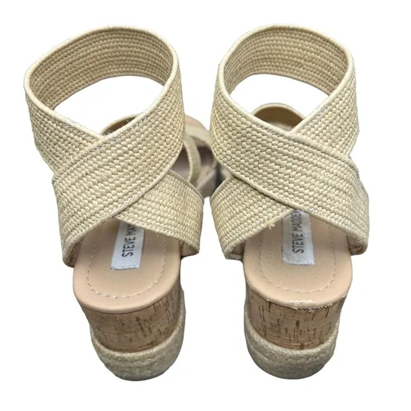 Steve Madden Kadira Espadrille Platform Cork Raffia Wedge Sandals Tan, Women’s 9 - Picture 3 of 7
